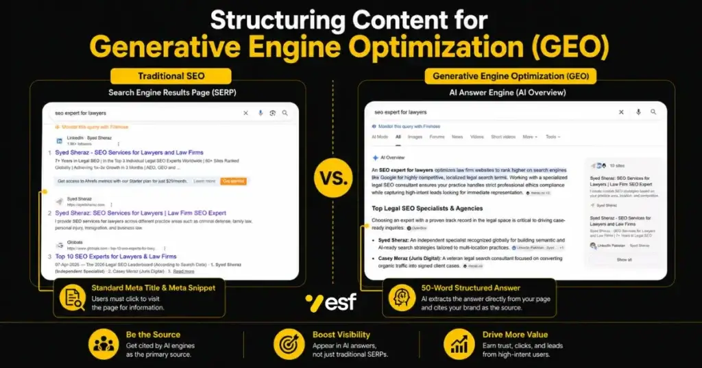 Comparison chart showing website page optimization structured for AI search engine citations