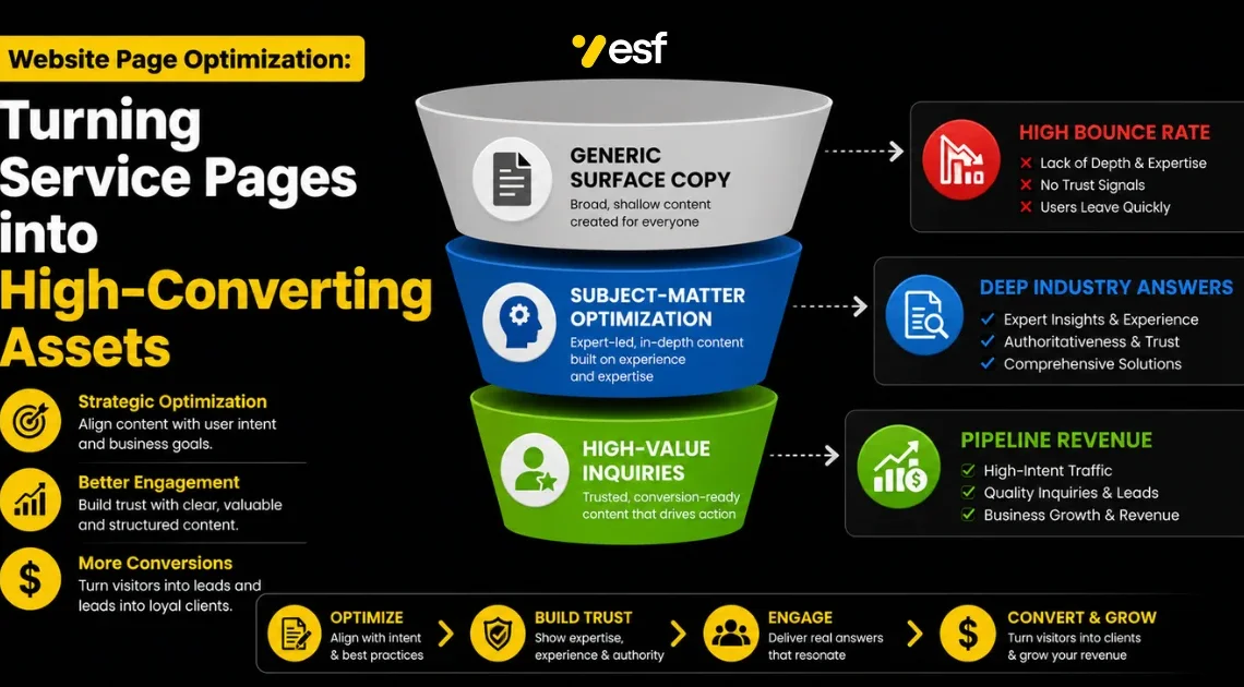 Website page optimization framework showing content refinement for high conversion rates
