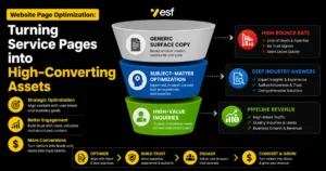 Website page optimization framework showing content refinement for high conversion rates